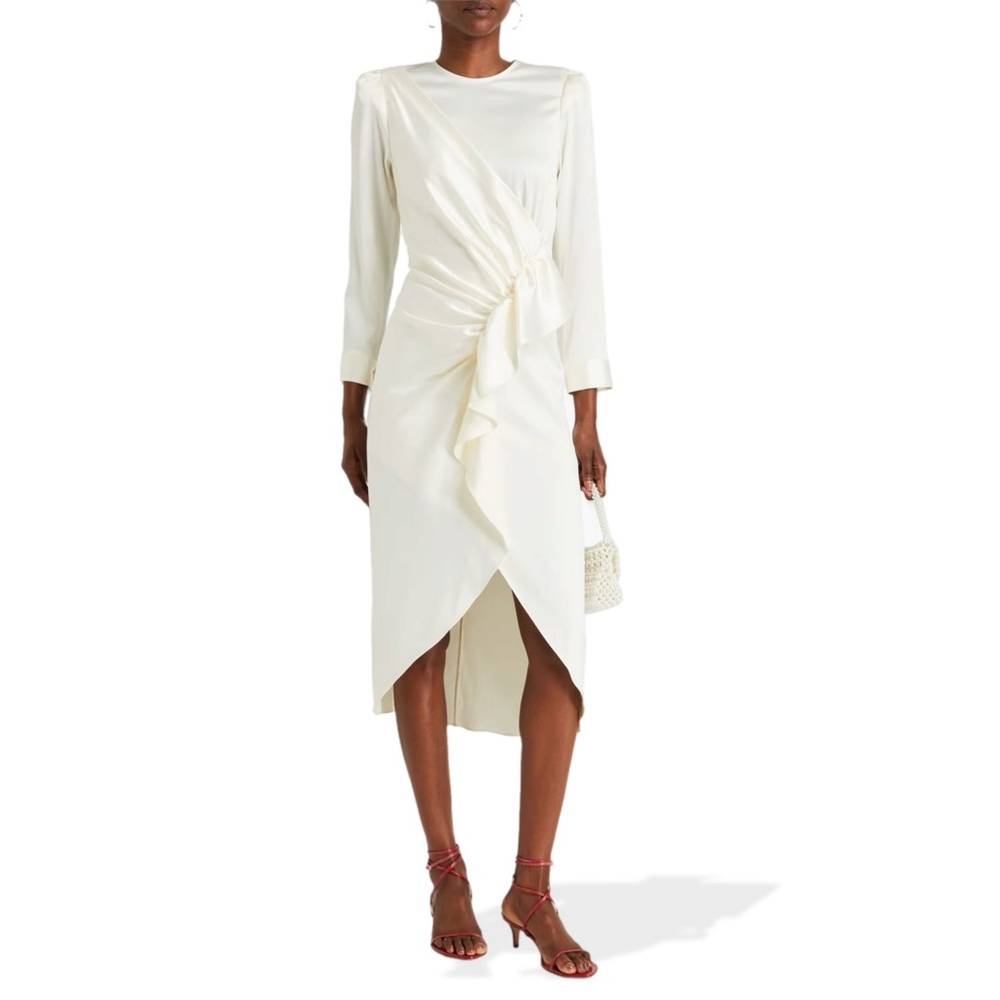 SANDRO Wrap-effect ruffled satin midi dress women’s 38